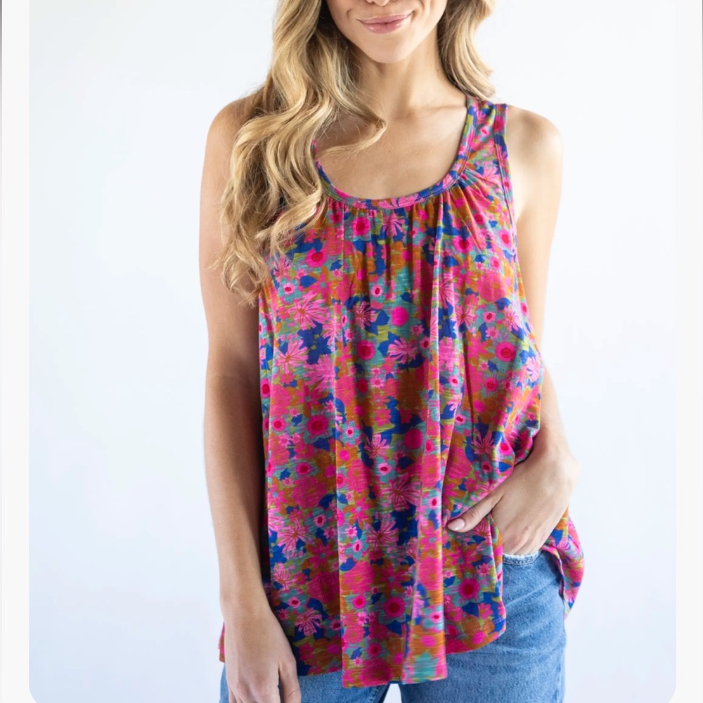 NATURAL LIFE Free Spirit Tank Top Flowy Floral Scoop Boho Tank 100% Cotton XS